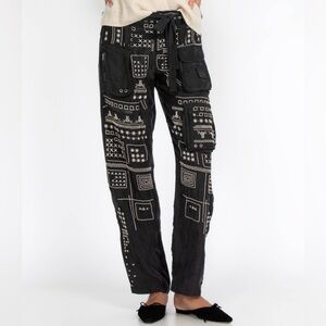 Johnny Was Blake Cargo Black with Embroidery Pants